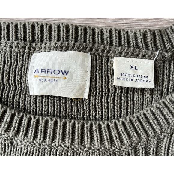 Arrow USA 1851 Men’s Sweater XL Olive Green 100% Cotton Knit Crewneck Pullover - Picture 2 of 7